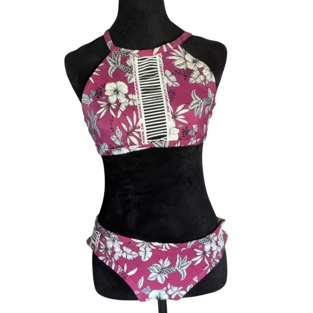 Adore Me Tropical Floral Crochet Cutout Bikini Set, Size Large